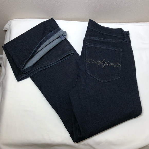 NYDJ Made in USA Stretchy Mid Rise Embellished Back Pockets Bootcut Dark Jeans 4 - Picture 16 of 16